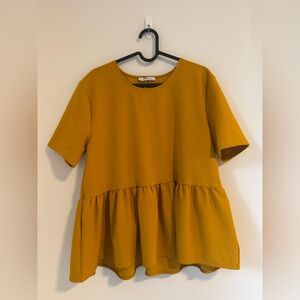 Zara Mustard Short Sleeve Peplum Top